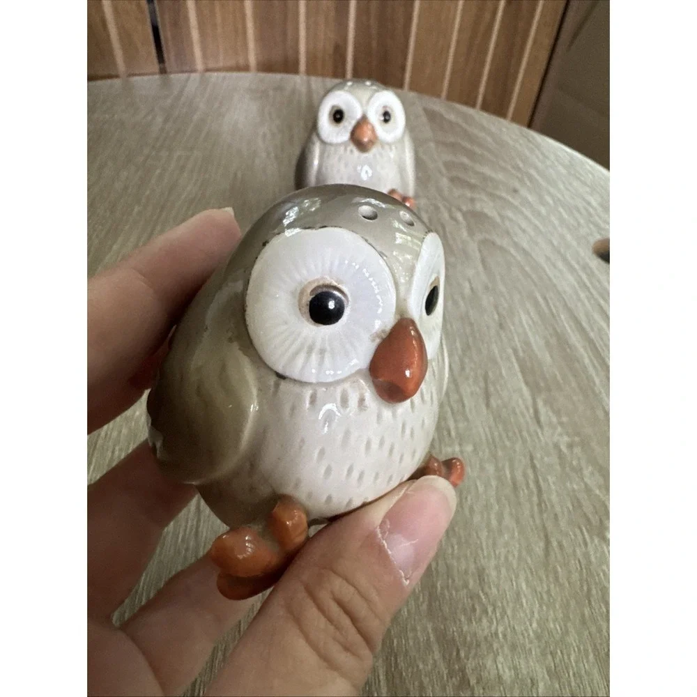 Fitz And Floyd Baby Owl Salt And Pepper Shakers Vintage Hand Painted 3 in—READ